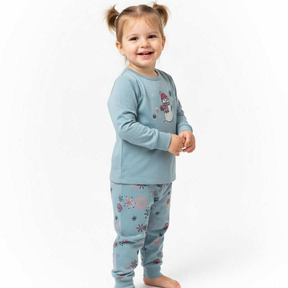Gymboree NWT Blue Knit Embroidered Snowman Snowflakes Pajamas 6- 12 mos